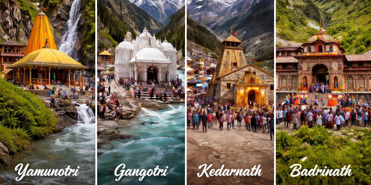 All four Char Dham shrines — Yamunotri, Gangotri, Kedarnath, and Badrinath in Uttarakhand