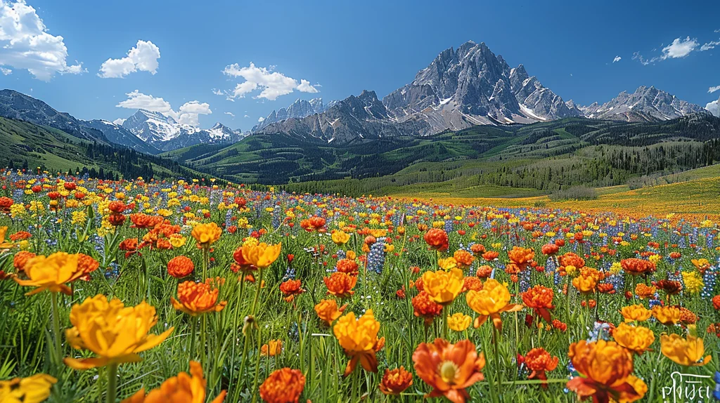 Orange alpine flowers blooming below a sharp peak, showcased in monsoon Uttarakhand tour packages